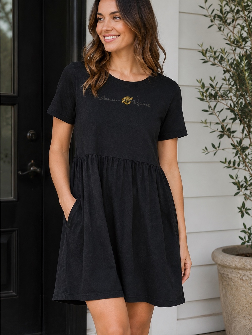 Sonia Rykiel Paris Black Cotton Babydoll Dress Tie Back France Size S Vintage